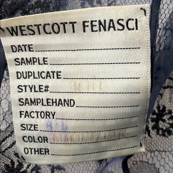 Elegant Lace Midi Dress Sweetheart Neckline Long Sleeve Sheer Satin Navy Blue M - Picture 4 of 16